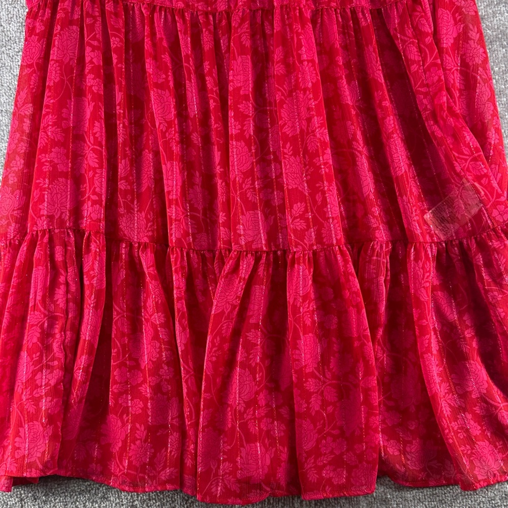 NWT On 34th Long Sleeve Midi Dress Red Floral Tiered Womens M Valentine - Picture 4 of 14